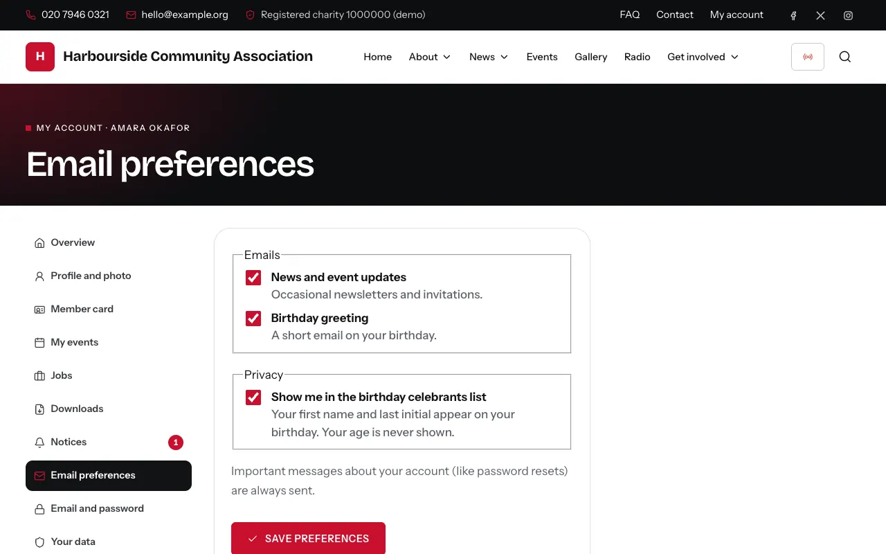 Email preferences