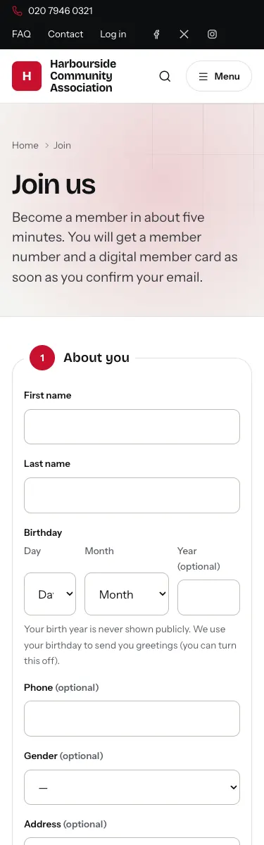 The joining form on a phone